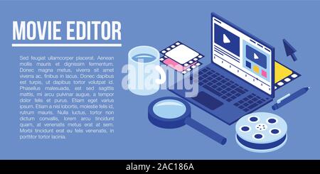 Movie editor concept banner, isometric style Stock Vector