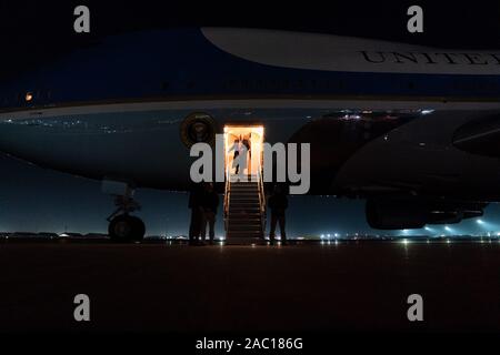 Washington, United States Of America. 28th Nov, 2019. President Donald J. Trump disembarks Air Force One at Bagram Airfield in Afghanistan Thursday, Nov. 28, 2019, ahead of a surprise Thanksgiving visit with United States troops. People: President Donald Trump Credit: Storms Media Group/Alamy Live News Stock Photo