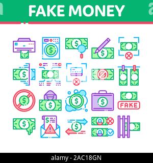 Fake Money Collection Elements Icons Set Vector Stock Vector