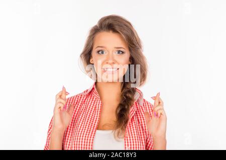 Portrait of cute woman waiting for special moment Stock Photo