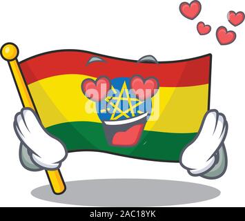 falling In love Happy cute flag ethiopia cartoon design Stock Vector