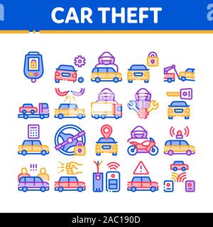 Car Theft Collection Elements Icons Set Vector Stock Vector
