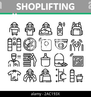 Shoplifting Collection Elements Icons Set Vector Stock Vector