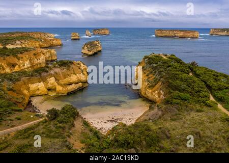 Aerial image of the Bay of Islands on the Great Ocean Road in Victoria, Australia Stock Photo