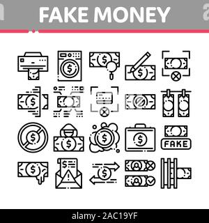 Fake Money Collection Elements Icons Set Vector Stock Vector