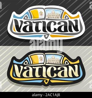 Vector logo for Vatican City, fridge magnet with flag and emblem of vatican, original brush typeface for word vatican and symbol - Saint Peter's Basil Stock Vector
