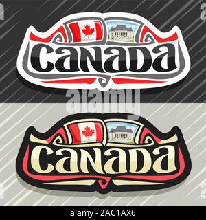 Vector logo for Canada country, fridge magnet with canadian state flag, original brush typeface for word canada and national canadian symbol - Supreme Stock Vector