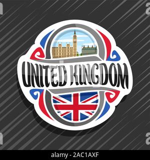 Vector logo for United Kingdom, fridge magnet with Union Jack state flag, original brush typeface for word united kingdom, national symbol of Great Br Stock Vector