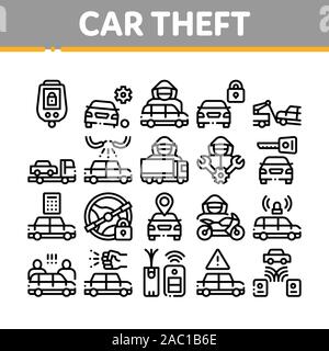 Car Theft Collection Elements Icons Set Vector Stock Vector