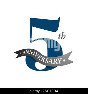 5th anniversary vector logo illustration. 5 years anniversary celebration design logotype with number and ribbon. five years celebration event sign Stock Vector