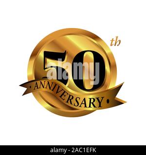 50th anniversary vector logo illustration. 50 years golden anniversary celebration logotype with number and ribbon. fivety years celebration event Stock Vector