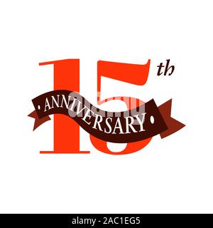 15th anniversary vector logo illustration. 15 years anniversary celebration logotype with number and ribbon. fiveteen years celebration event sign sym Stock Vector