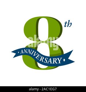 8th anniversary vector logo illustration. 8 years anniversary celebration design logotype with number and ribbon. eight years celebration event sign s Stock Vector