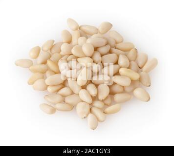 Shelled cedar pine nuts isolated on white background with clipping path Stock Photo