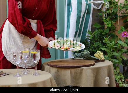 Fresh gourmet salad with figs, cheese and arugula Stock Photo