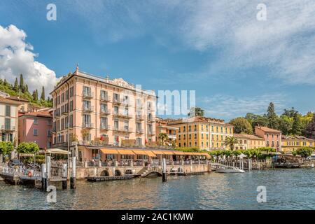 Waterfront of Bellagio at Lake Como seen from the lakeside, Lombardy, Italy Stock Photo