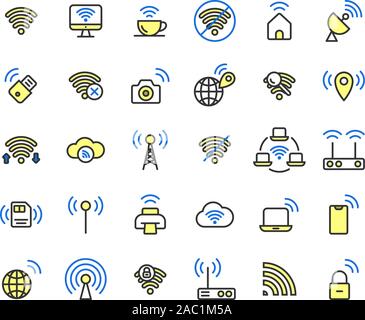 Wireless Network filled outline icon set. Vector and Illustration. Stock Vector