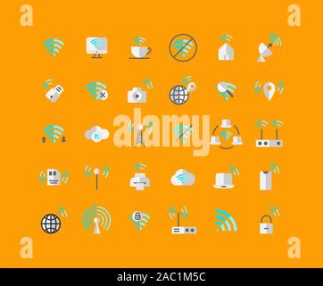 Wireless Network flat icon set. Vector and Illustration. Stock Vector