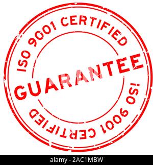 Grunge red iso 9001 certified guarantee word round rubber seal stamp on white background Stock Vector