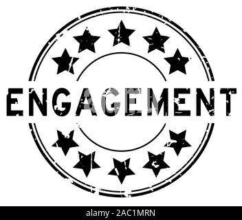 Grunge black engagement word with star icon round rubber seal stamp on white background Stock Vector