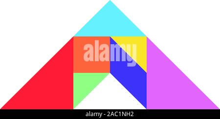 Color tangram puzzle in arrow shape on white background (Vector) Stock Vector