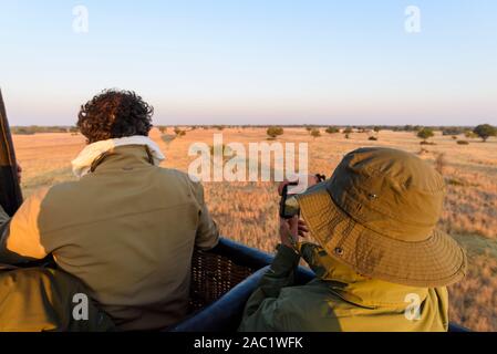 Aerial view of the Okavango Delta seen from a hot air balloon ride, Bushman Plains, Okavanago Delta, Botswana Stock Photo