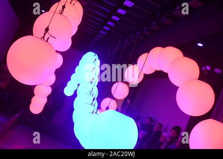 Winter Light Trail, Christmas 2019 at Waddesdon Manor, Waddesdon, Buckinghamshire, UK. Christmas Music theme. Stock Photo