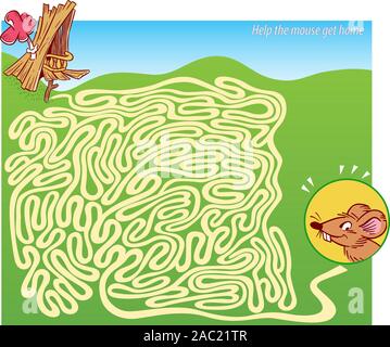 In the vector illustration a puzzle maze where you need to help the mouse get home Stock Vector