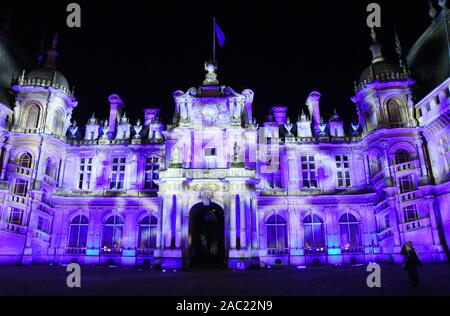 Winter Light Trail, Christmas 2019 at Waddesdon Manor, Waddesdon, Buckinghamshire, UK. Christmas Music theme. Stock Photo