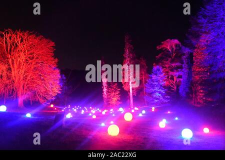 Winter Light Trail, Christmas 2019 at Waddesdon Manor, Waddesdon, Buckinghamshire, UK. Christmas Music theme. Stock Photo