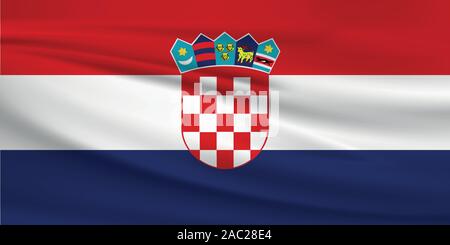 Waving Croatia flag, official colors and ratio correct. Croatia national flag. Vector illustration. Stock Vector