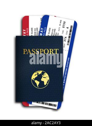 Passport with airplane tickets inside Stock Vector