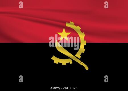 Waving Angola flag, official colors and ratio correct. Angola national flag. Vector illustration. Stock Vector