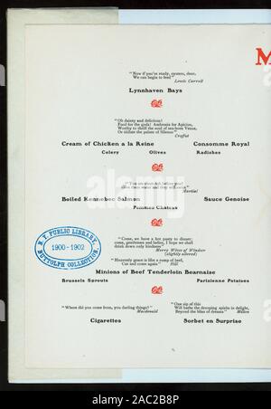 GOODYEAR DINNER (held by) NEW ENGLAND RUBBER CLUB (at) ESSEX HOTEL, BOSTON, MA (HOTEL;) ALL MENU ITEMS FOLLOWED BY LITERARY QUOTATIONS; PORTRAIT OF CHARLES GOODYEAR ON FRONT COVER; PHOTOS OF INDIVIDUAL RUBBER FACTORY BUILDINGS AT VARIOUS LOCATIONS; GOODYEAR DINNER [held by] NEW ENGLAND RUBBER CLUB [at] ESSEX HOTEL, BOSTON, MA (HOTEL;) Stock Photo