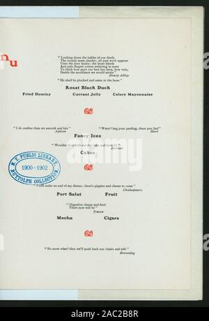 GOODYEAR DINNER (held by) NEW ENGLAND RUBBER CLUB (at) ESSEX HOTEL, BOSTON, MA (HOTEL;) ALL MENU ITEMS FOLLOWED BY LITERARY QUOTATIONS; PORTRAIT OF CHARLES GOODYEAR ON FRONT COVER; PHOTOS OF INDIVIDUAL RUBBER FACTORY BUILDINGS AT VARIOUS LOCATIONS; GOODYEAR DINNER [held by] NEW ENGLAND RUBBER CLUB [at] ESSEX HOTEL, BOSTON, MA (HOTEL;) Stock Photo