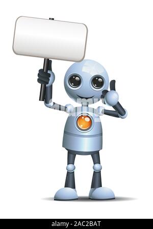 3d illustration of little robot business thumb up while holding banner on isolated white background Stock Photo