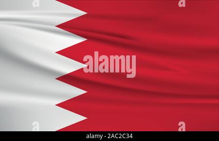 Waving Bahrain flag, official colors and ratio correct. Bahrain national flag. Vector illustration. Stock Vector