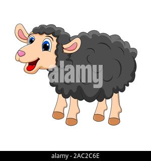 Black sheep Cute smilng funny sweet lamb. Smiling happy character of animal in cartoon style for design. Stock Vector