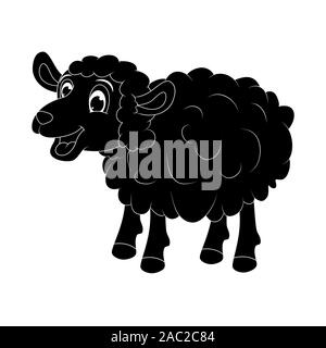 Sheep silhouette black Mascot Character Standing. Vector Cute lamb Isolated on white background Stock Vector