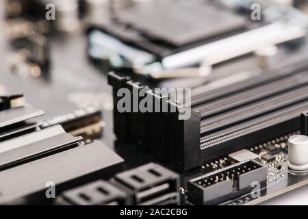Black computer motherboard panel slot close up Stock Photo