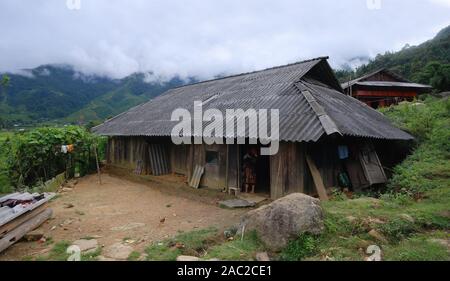 Wooden house in the countryside of Vietnam near Sapa area Stock Photo