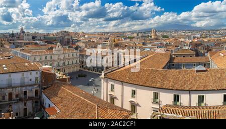 Catania - The town and Mt. Etna volcano in the background. Stock Photo