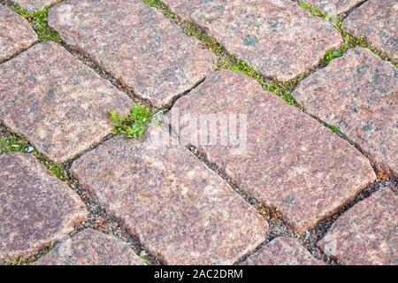 Old aged granite paving stones. Texture of old granite paving stones. The texture of the pavement granite pattern wallpaper for design. Rough texture Stock Photo