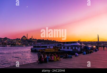 September 2019; Halic metro bridge, Golden horn, Istanbul, Turkey Stock Photo