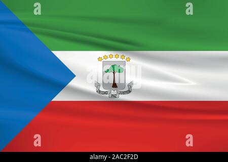 Waving Equatorial Guinea flag, official colors and ratio correct. Equatorial Guinea national flag. Vector illustration. Stock Vector