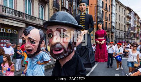 “Giants and Big-Heads”, Aste Nagusia (English: Great Week) the main festival of Bilbao, Bizkaia, Basque Country, Spain, Europe Stock Photo