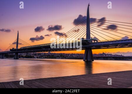 September 2019; Halic metro bridge, Golden horn, Istanbul, Turkey Stock Photo