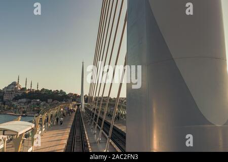 September 2019; Halic metro bridge, Golden horn, Istanbul, Turkey Stock Photo