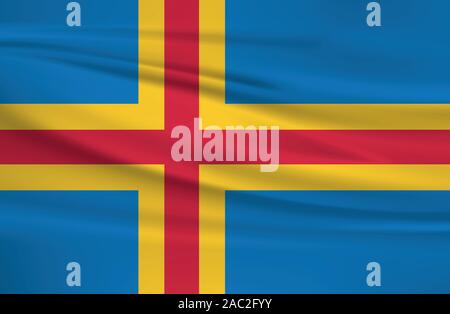 Waving Aland flag, official colors and ratio correct. Aland national flag. Vector illustration. Stock Vector