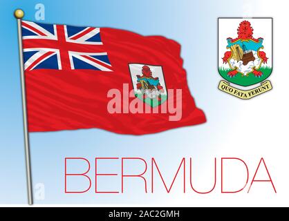 Bermuda island official and national flag with coat of arms, vector illustration, central america Stock Vector